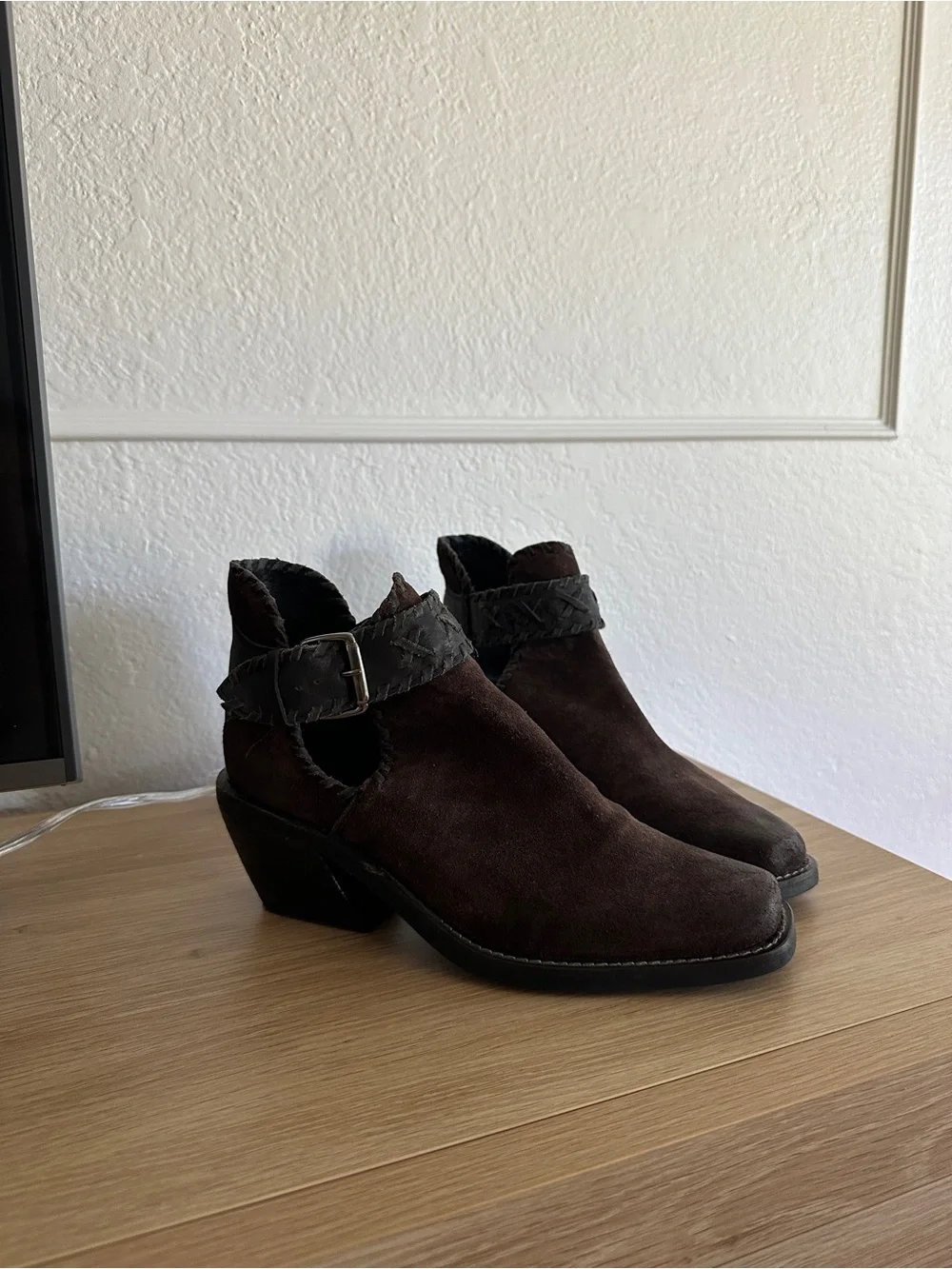 Jeffrey Campbell Western Leather and Suede Buckle Ankle Boots 37 US 7